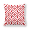 Christmas stag and snowflake pixel art printed square peach skin velvet pillow cover - Red Pixel Reindeer On White Style (19)