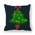 Square peach skin pillowcase featuring a festive cartoon Christmas tree on navy blue - Dark Blue Cartoon Christmas Tree Style (8)