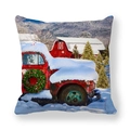 Christmas cushion cover with red truck and snowy countryside scene on peach skin fabric - 18x18 Inch / Style 3-Red Truck Barn