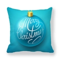 Cyan Christmas pillowcase featuring a decorative Merry Christmas ball pattern - Cyan Artistic Text Bauble Style (13)