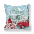 Housse de coussin de Noël avec camion rouge rétro et décor de neige aquarelle - Pick-up Vintage Rouge Scène de Neige (9) / 45x45cm