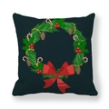 Christmas wreath cushion cover in peach skin fabric with red bow and berry design - Dark Blue Christmas Wreath Style (9)