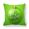 Green peach skin pillowcase with a large Christmas ball ornament and Merry Christmas text - Bright Green Large Greetings Style (14)