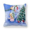 Blue Christmas peach skin velvet pillow cover featuring watercolor holiday illustration - 45x45cm / Kids by Christmas Tree Staircase Style (6)