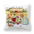 Christmas watercolor peach skin pillowcase featuring a toy shop scene on white background - 45x45cm / Toy Shop Christmas Snow Scene (8)
