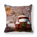 Christmas pillowcase featuring a red vintage truck in a snowy landscape scene - Wreath Red Truck with Moon (5) / 45x45cm
