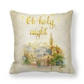 Housse de coussin Noël 'Oh holy night' avec décor de village aquarelle doré - Motif Architecture Sainte Nuit (10) / 45x45cm