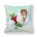 Detail of Christmas peach skin pillowcase with a kitten in a red stocking and snowflakes - 45x45cm / Orange Cat in Christmas Stocking Style (15)