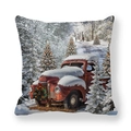 Christmas peach skin pillowcase featuring a vintage red truck in a snowy forest design - 18x18 Inch / Style 5-Red Truck Road