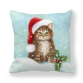 Detail of Christmas peach skin pillowcase with cute kitten wearing a red festive hat - 45x45cm / Tabby Cat with Christmas Hat Style (16)