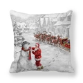 Detail of Christmas peach skin pillow cover with Santa Claus and snowman illustration - Santa Tying Scarf for Snowman Style (14)
