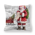 Detail of Christmas peach skin pillowcase featuring Santa Claus and gift sleigh artwork - Santa Checking List Style (20)