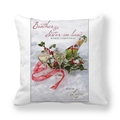 Detail of Christmas peach skin cushion cover featuring champagne and festive greenery graphics - Christmas Blessing Champagne Style (21)