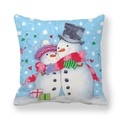 Square Christmas snowman throw pillow cover in peach skin fabric with ice blue snowy scene - 45x45cm / Snowmen Hugging in Snow (9)