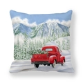 Christmas truck peach skin pillow cover with winter mountain and snowy pine tree print - Retro Red Truck Snow Mountain Forest