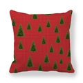 Close-up of red Christmas tree pillowcase with white dots and green pine patterns - 45x45cm / Red Background White Dots Green Tree Style (3)
