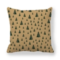 Detail of peach skin fabric pillowcase with dark green Christmas tree pattern and snowflakes - 45x45cm / Beige Background Green Trees White Dots Style (7)