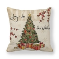 Detail of peach skin fabric texture on Christmas pillowcase with Joy to the World print - Illustrated Christmas Tree and Gifts (5)