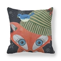 Detail of fox illustration pillowcase with knit hat and snowy dark background - Knitted Hat Red Fox (4)