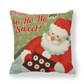 Detail of Christmas pillow cover showing Santa with cookies and festive holiday text - Retro Santa with Cookies (6)