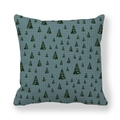 Detail of Christmas tree print on gray-blue peach skin fabric pillowcase with dots - 45x45cm / Gray Blue Background Black Dots Green Tree Style (8)