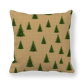 Close-up of green Christmas tree pattern on peach skin fabric cushion cover - 45x45cm / Light Brown Background White Dots Green Tree Style (9)