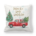 Detail of Christmas pillowcase with red truck and driving in a winter wonderland text - Winter Wonderland Red Truck