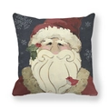 Square peach skin pillowcase featuring Santa Claus and bird with snowflake patterns - Red Hat Santa Claus (6)