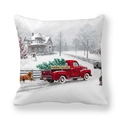 Christmas pillow cover with vintage red truck and winter snow scene on peach skin fabric - Snowman and Red Truck (7) / 45x45cm