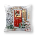 Housse de coussin de Noël en peau de pêche avec couronne et porte rouge aquarelle - Porte Rouge et Couronne Festive (12) / 45x45cm