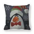 Christmas cushion cover with cute penguin illustration and white snowflakes on gray background - Striped Hat Penguin (8)