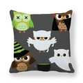 Halloween throw pillow cover with cartoon vampire and mummy owls on dark grey peach skin fabric - Dark Gray Halloween Cartoon Owl