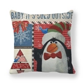 Close-up of Christmas penguin and tree print on high-quality peach skin pillow cover - Striped Hat Penguin Bow (13)