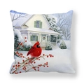 Christmas peach skin pillowcase featuring a red cardinal bird on snow-covered berry branches - Cardinal Bird and Snowy House (12)