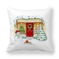 Square Christmas peach skin pillowcase featuring festive watercolor village bakery scene - 45x45cm / Village Bakery Christmas Snow Scene (7)
