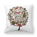 Peach skin fabric Christmas pillowcase with snowman and Santa patterns on white base - Circular Festive Elements Tree Shape Style (13)