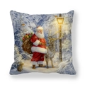 Housse de coussin de Noël avec motif Père Noël et renne en tissu peau de pêche doux - Père Noël et Renne Scène de Neige (13) / 45x45cm