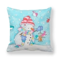 Square peach skin pillowcase featuring cute snowman and birds in winter forest print - 45x45cm / Snowman Feeding Birds (11)