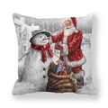 Kerst kussensloop van perzikhuid met kerstman en sneeuwpop illustratie op witte achtergrond - 45x45 cm / Kerstman en Sneeuwman Zak Stijl (2)