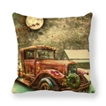 Christmas vintage truck pillowcase with Santa sleigh and full moon on peach skin fabric - 18x18 Inch / Style 8-Vintage Truck Moon