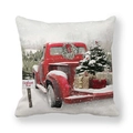 Square peach skin pillowcase with vintage red Christmas truck and tree print - Hand-painted Red Truck with Gifts (9) / 45x45cm