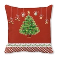 Square peach skin pillowcase with red Christmas wreath and green tree design - Green Illustrated Christmas Tree Pattern (21)