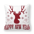 White Christmas pillow cover with red reindeer and Happy New Year print - White Red Elk Elements