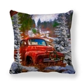 Christmas peach skin pillowcase featuring a vintage red truck in a snowy pine forest - Retro Red Truck Painting (10) / 45x45cm
