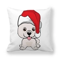 Christmas dog pillowcase featuring cartoon puppy with Santa hat on white peach skin fabric - Light Grey Dog Christmas Style (9)
