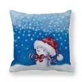 Square peach skin pillowcase featuring a cute Christmas snowman illustration in blue snow - 45x45cm / Snowman with Red Christmas Hat (13)