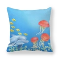 Federa in pelle di pesca con delfini e meduse disegnati a mano in blu oceano - Illustrazione Delfino Mondo Sottomarino (3)