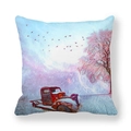 Square pillowcase with vintage red truck and pink snow tree winter landscape print - 18x18 Inch / Style 10-Rusty Pickup Pink Tree