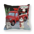 Christmas peach skin pillowcase with red vintage truck and snowmen illustration - Red Truck and Snowman Hot Cocoa (11) / 45x45cm