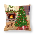 Square peach skin pillow case featuring Christmas tree and fireplace festive patterns - Fireplace Christmas Scene Illustration Style (16)